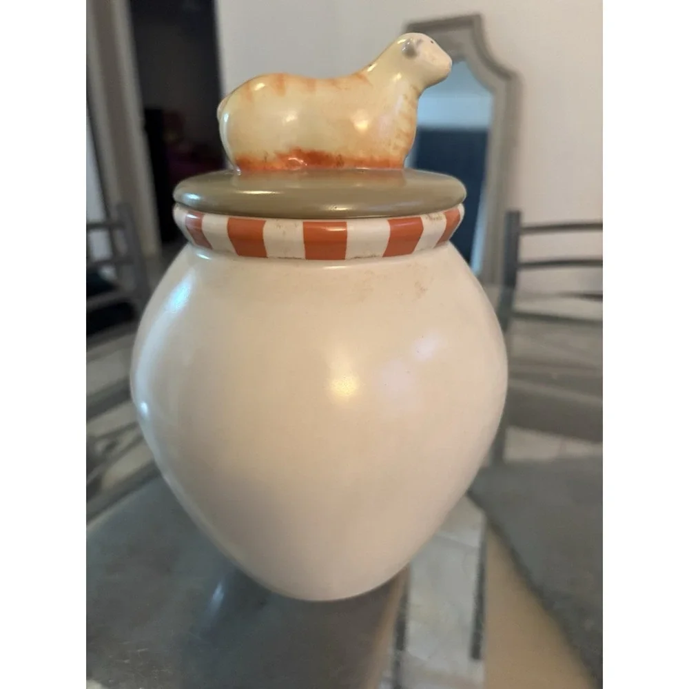 Vintage Nikko Country Market Collection Lamb Sheep Canister Jar Cookie Jar Lid